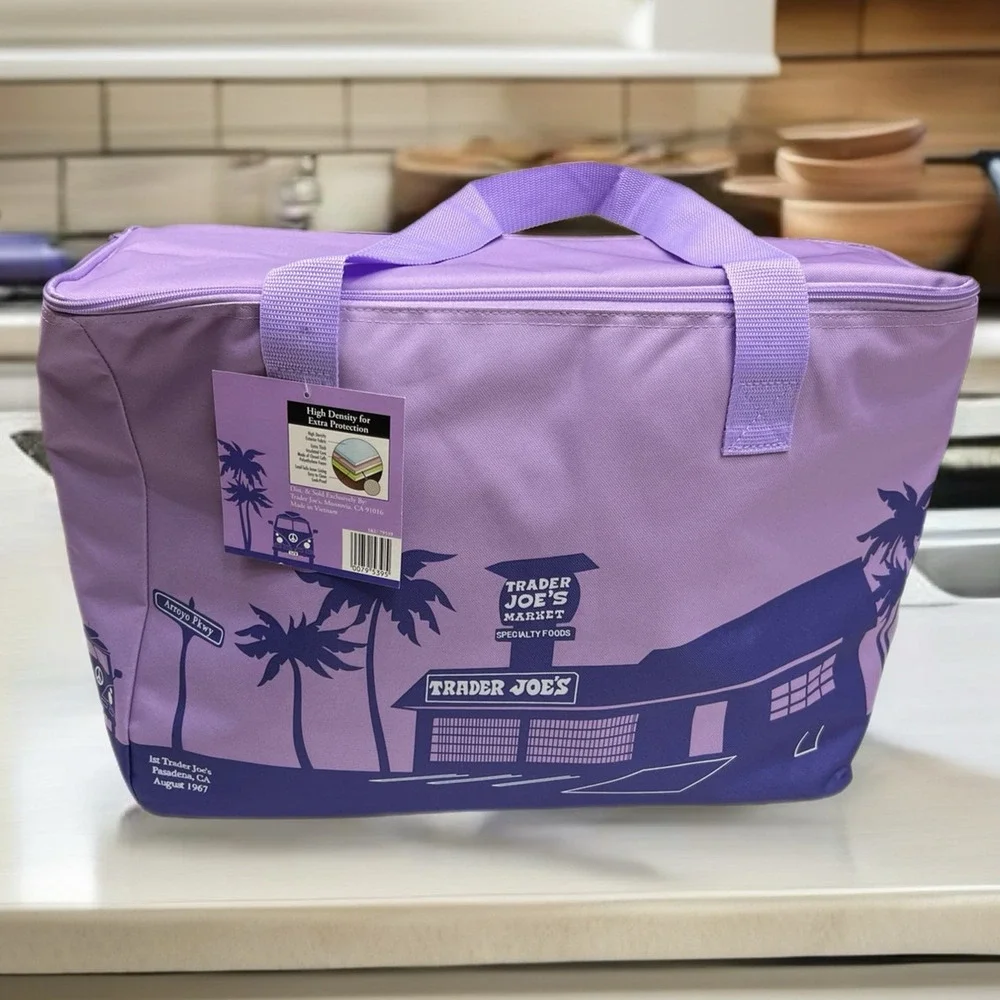 Trader Joe's Purple Insulated Tote Cooler Bag Reusable Grocery Shopping - Picture 1 of 11
